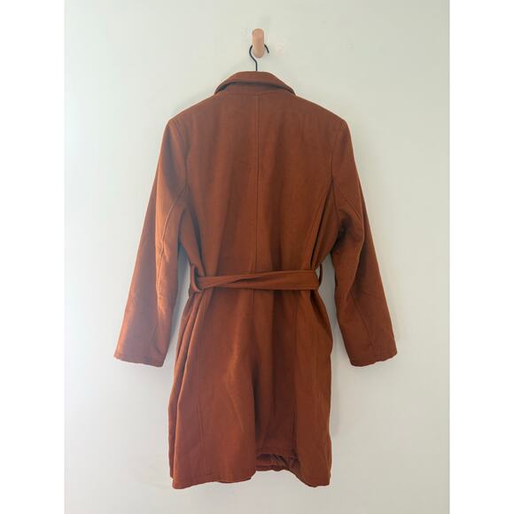 A New Day Wool Belted Overcoat XXL Brown Notched Lapel Long Jacket Coat - Picture 10 of 13